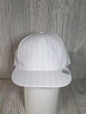 Leader Sports White With Silver Stripes Hat Adult Size 7.5